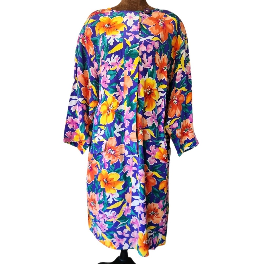 Liz‎ Claiborne 90s Vintage 100% Silk Floral Midi Dress Size 18 Button Front Plus